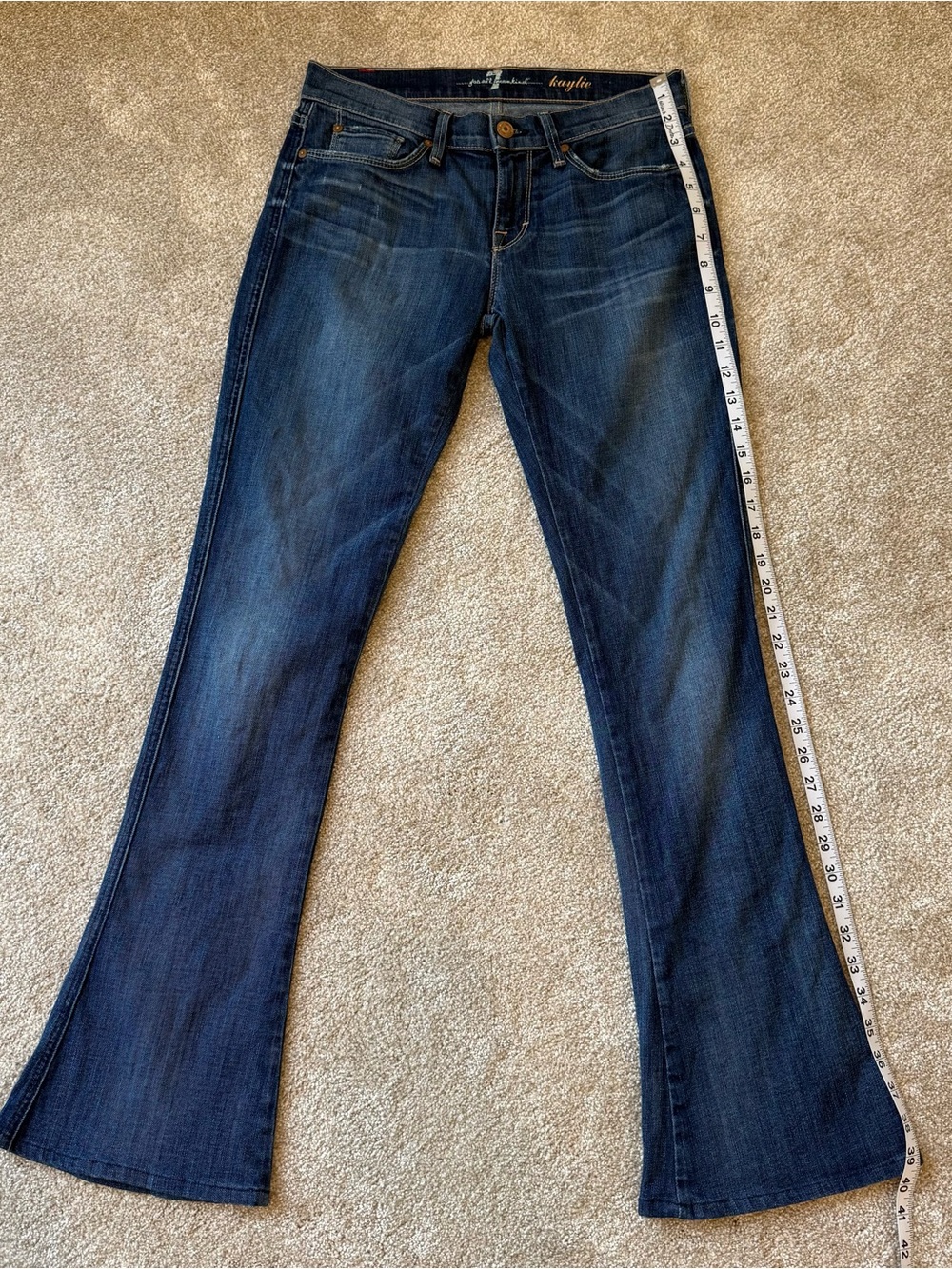 7 For All Mankind Dark Blue Bootcut Jeans with Studded Back Pockets - Picture 6 of 9